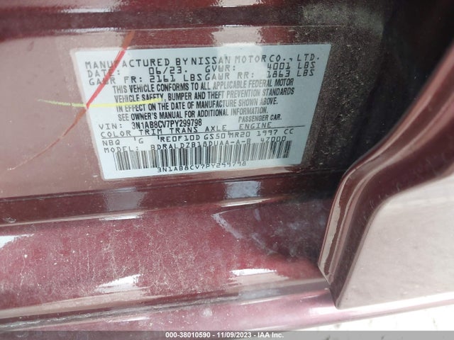 2023 NISSAN SENTRA SV XTRONIC CVT VIN: 3N1AB8CV7PY299798