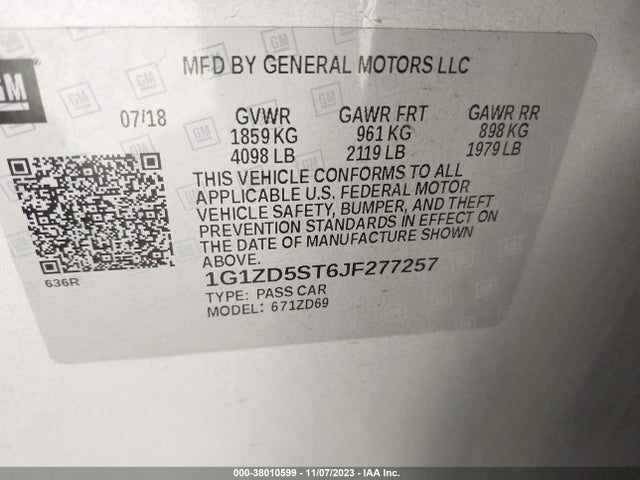 Chevrolet MALIBU LT 2018 1G1ZD5ST6JF277257 Image 9