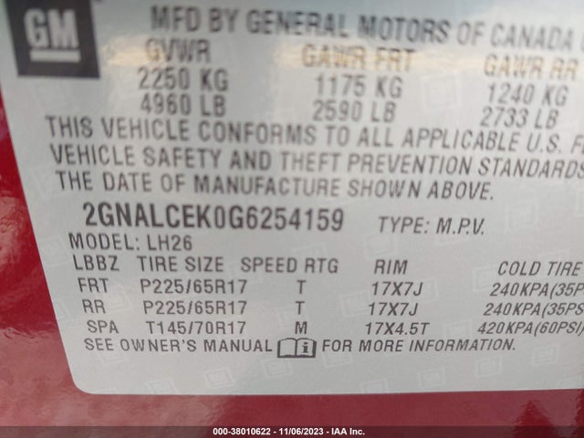 Chevrolet EQUINOX LT 2016 2GNALCEK0G6254159 Image 9