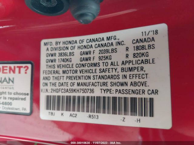 2HGFC3A59KH750736 Honda CIVIC SI