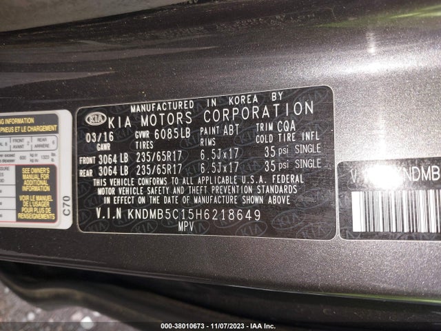 2017 KIA SEDONA LX VIN: KNDMB5C15H6218649