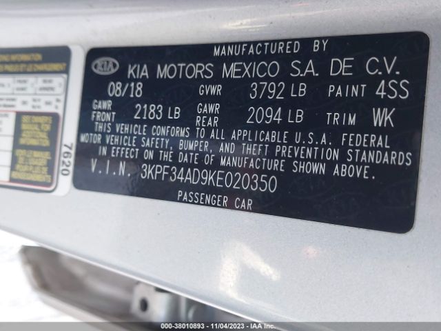 3KPF34AD9KE020350 KIA FORTE S