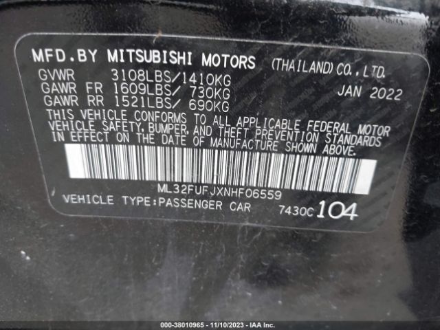 ML32FUFJXNHF06559 Mitsubishi Mirage G4 Black Edition