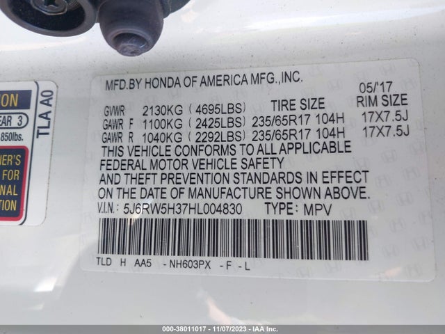 Honda CR-V LX 2017 5J6RW5H37HL004830 Image 9