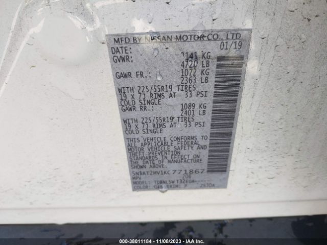 5N1AT2MV1KC771867 Nissan Rogue Sl