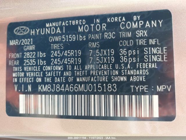 2021 HYUNDAI NEXO KM8J84A66MU015183 Photo 8