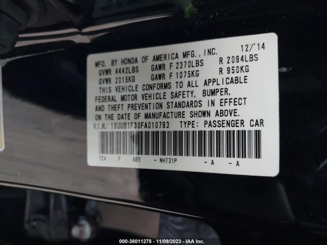 Acura TLX 2015 19UUB1F30FA010793 Image 9