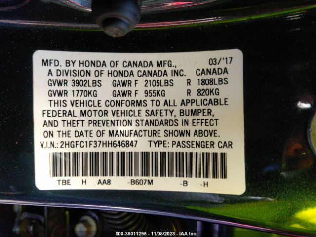 2HGFC1F37HH646847 Honda Civic Ex-t