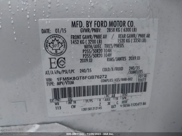 1FM5K8GT8FGB76272 Ford EXPLORER SPORT