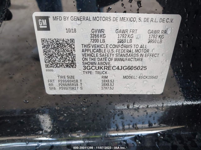 3GCUKREC4JG605025 Chevrolet Silverado 1500 2lt