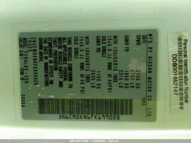 3N6CM0KN6FK699028 Nissan NV200 SV