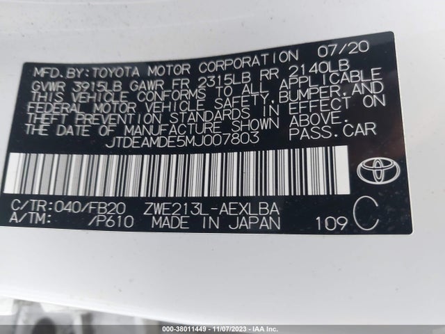 Toyota Corolla Hybrid Le 2021 JTDEAMDE5MJ007803 Image 9