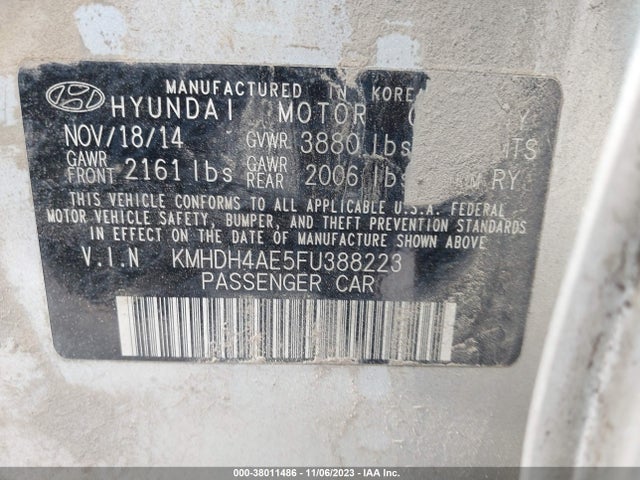 2015 HYUNDAI ELANTRA LIMITED (ULSAN PLANT) VIN: KMHDH4AE5FU388223