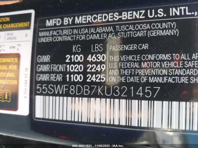 2019 MERCEDES-BENZ C 300 55SWF8DB7KU321457 Photo 8