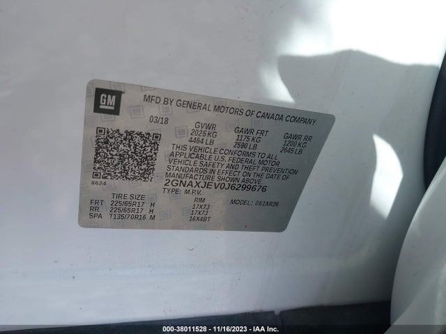 Chevrolet EQUINOX LT 2018 2GNAXJEV0J6299676 Image 9