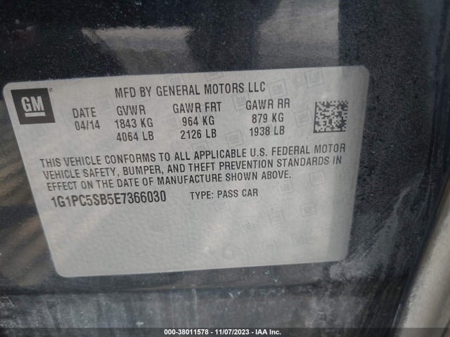 Chevrolet Cruze 1lt Auto 2014 1G1PC5SB5E7366030 Image 9