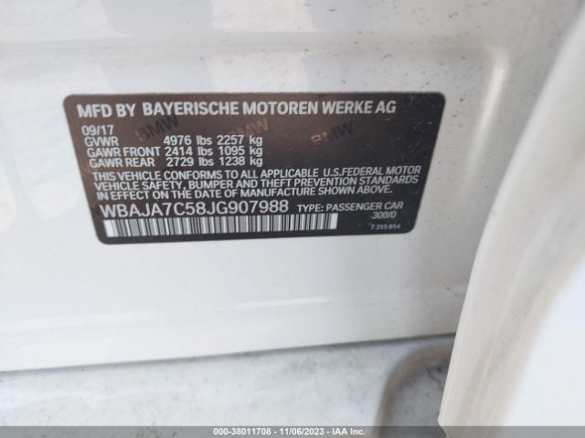 2018 BMW 530I WBAJA7C58JG907988 Photo 8