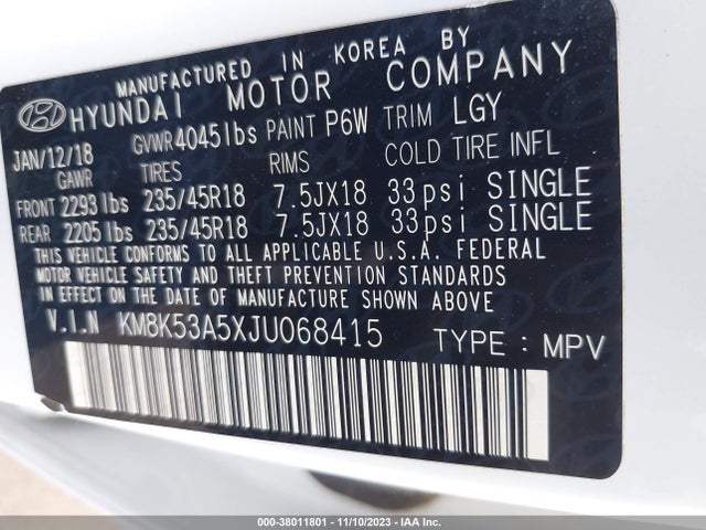 Hyundai Kona Ultimate 2018 KM8K53A5XJU068415 Image 9