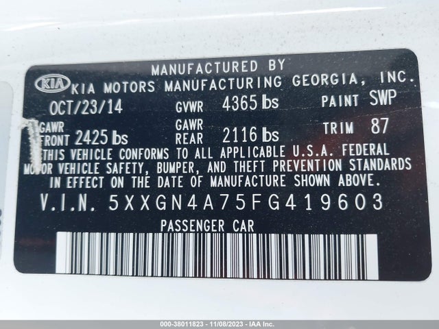 KIA OPTIMA EX 2015 5XXGN4A75FG419603 Image 9