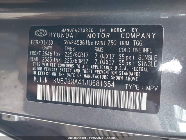 Hyundai TUCSON SEL 2018 KM8J33A41JU681354 Image 9