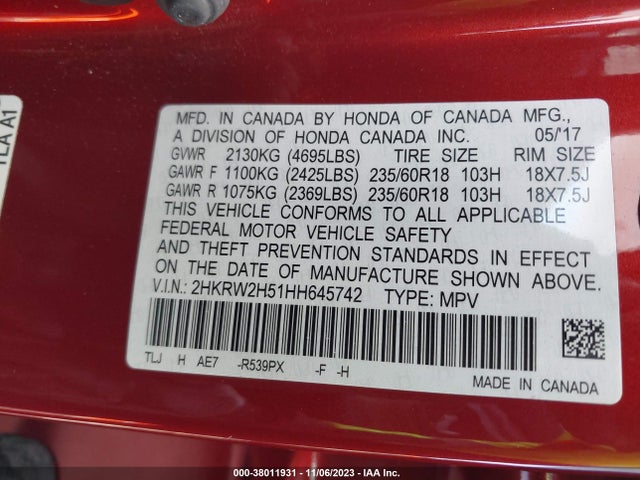 Honda CR-V EX 2017 2HKRW2H51HH645742 Image 9