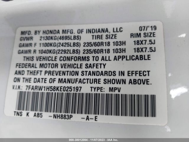 7FARW1H58KE025197 Honda CR-V EX