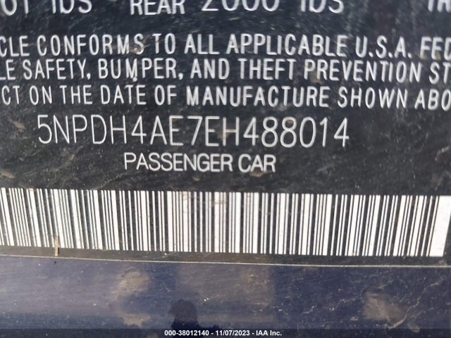 2014 HYUNDAI ELANTRA LIMITED VIN: 5NPDH4AE7EH488014