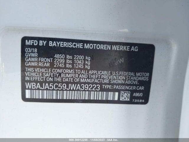 BMW 530I 2018 WBAJA5C59JWA39223 Image 9