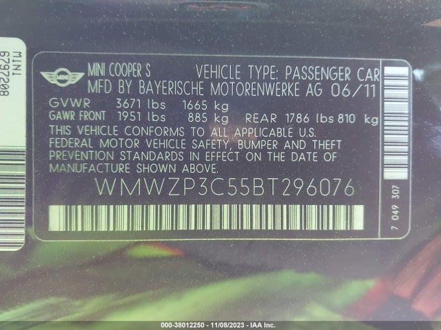 2011 MINI COOPER S WMWZP3C55BT296076 Photo 8