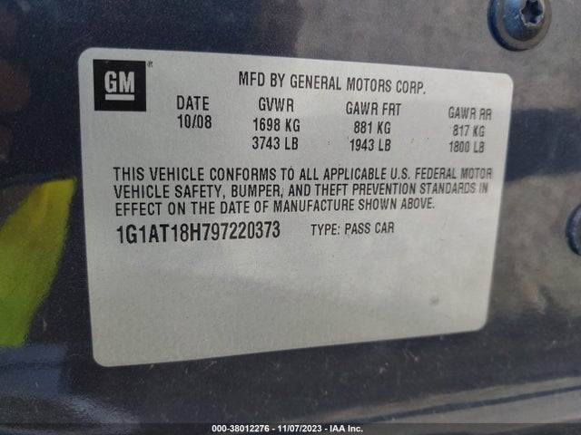2009 CHEVROLET COBALT LT VIN: 1G1AT18H797220373