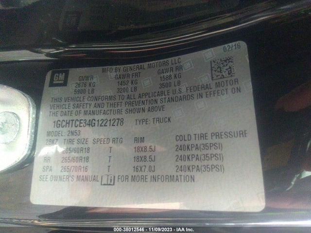 Chevrolet Colorado Lt 2016 1GCHTCE34G1221278 Image 9