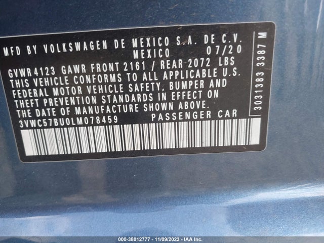 2020 VOLKSWAGEN JETTA 1.4T R-LINE/1.4T S/1.4T SE VIN: 3VWC57BU0LM078459