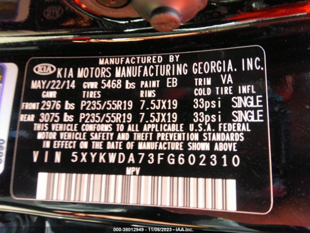 5XYKWDA73FG602310 KIA Sorento Sx Limited