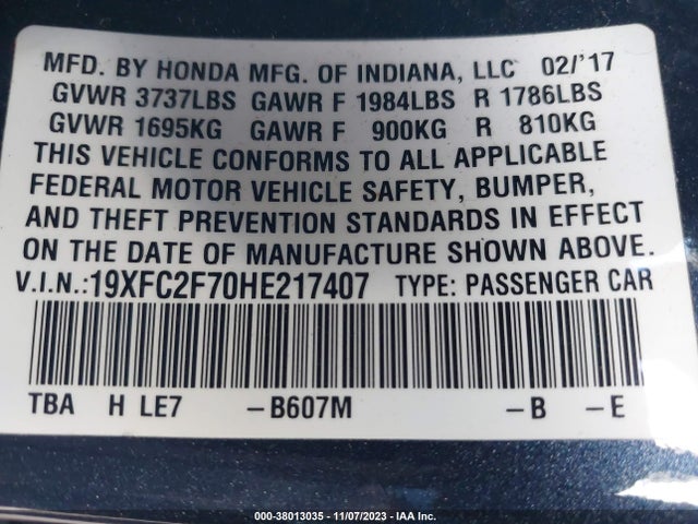 Honda CIVIC EX 2017 19XFC2F70HE217407 Image 9