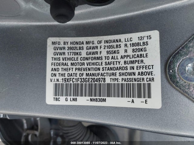 Honda Civic Ex-t 2016 19XFC1F33GE204978 Image 9