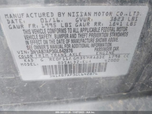 3N1AB7AP3GL642876 Nissan Sentra Sr/sl/s/sv/fe+ S