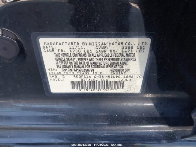 2012 NISSAN VERSA 1.6 SV VIN: 3N1CN7AP3CL858799