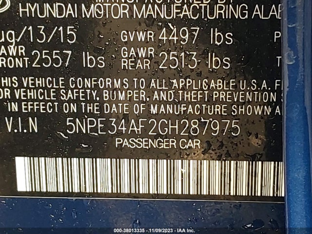 Hyundai Sonata Limited 2016 5NPE34AF2GH287975 Image 9