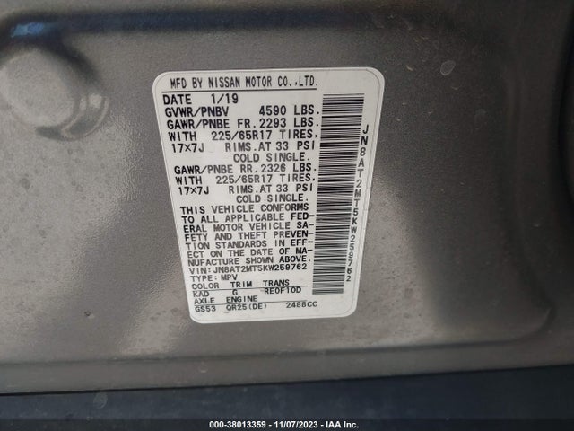 Nissan ROGUE SV 2019 JN8AT2MT5KW259762 Image 9