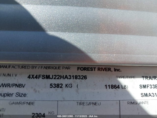 Aukcja sprzedaży 2017 Forest River Salem 33bhok, vin: 4X4FSMJ22HA318326, numer aukcji: 38013395