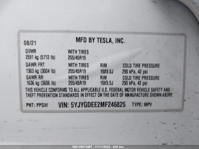 5YJYGDEE2MF246825 Tesla Model Y Long Range Dual Motor All-wheel Drive