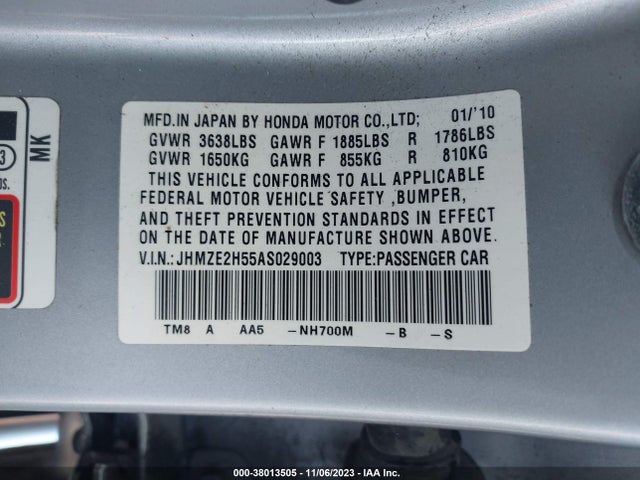 2010 HONDA INSIGHT LX VIN: JHMZE2H55AS029003