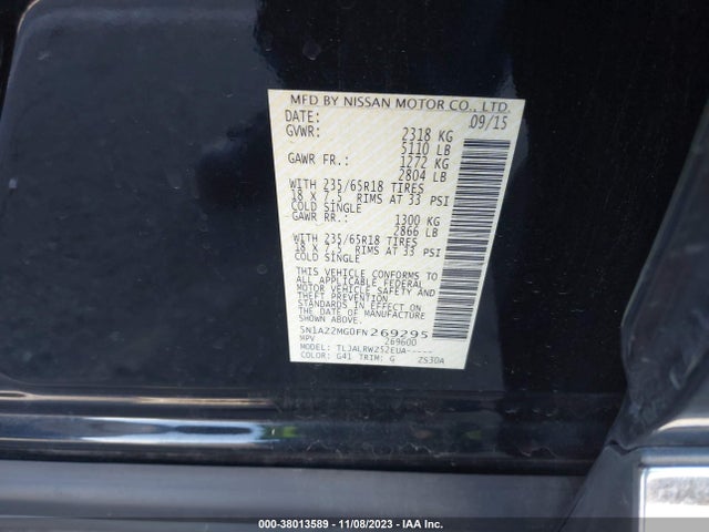 2015 NISSAN MURANO SL VIN: 5N1AZ2MG0FN269295