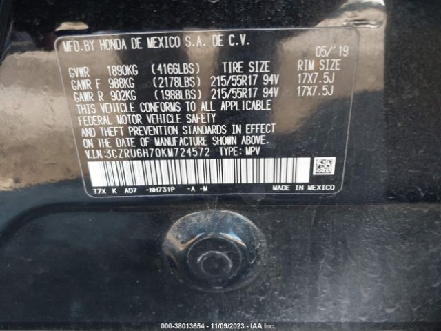 3CZRU6H70KM724572 Honda Hr-v Ex-l