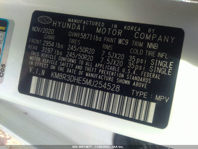 2021 HYUNDAI PALISADE SEL VIN: KM8R3DHE5MU254528