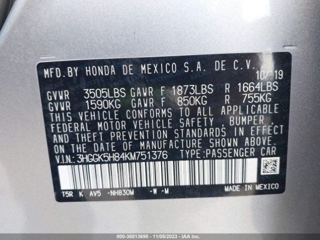 3HGGK5H84KM751376 Honda FIT EX