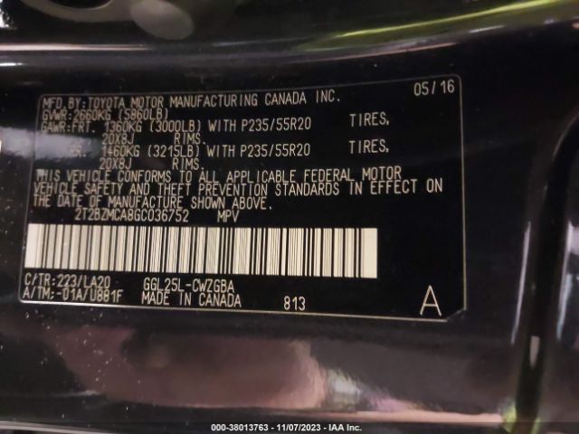 2T2BZMCA8GC036752 Lexus RX 350