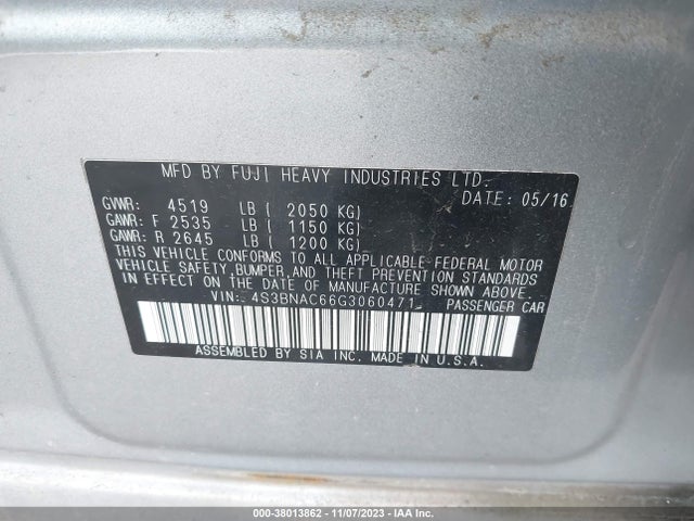 Subaru Legacy 2.5i Premium 2016 4S3BNAC66G3060471 Image 9