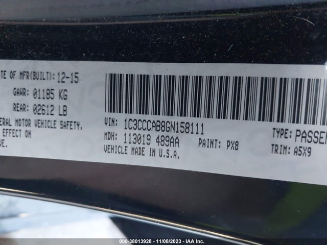 2016 CHRYSLER 200 LIMITED VIN: 1C3CCCAB8GN158111