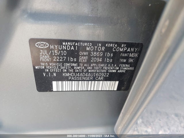 2010 HYUNDAI ELANTRA GLS VIN: KMHDU4AD4AU160922